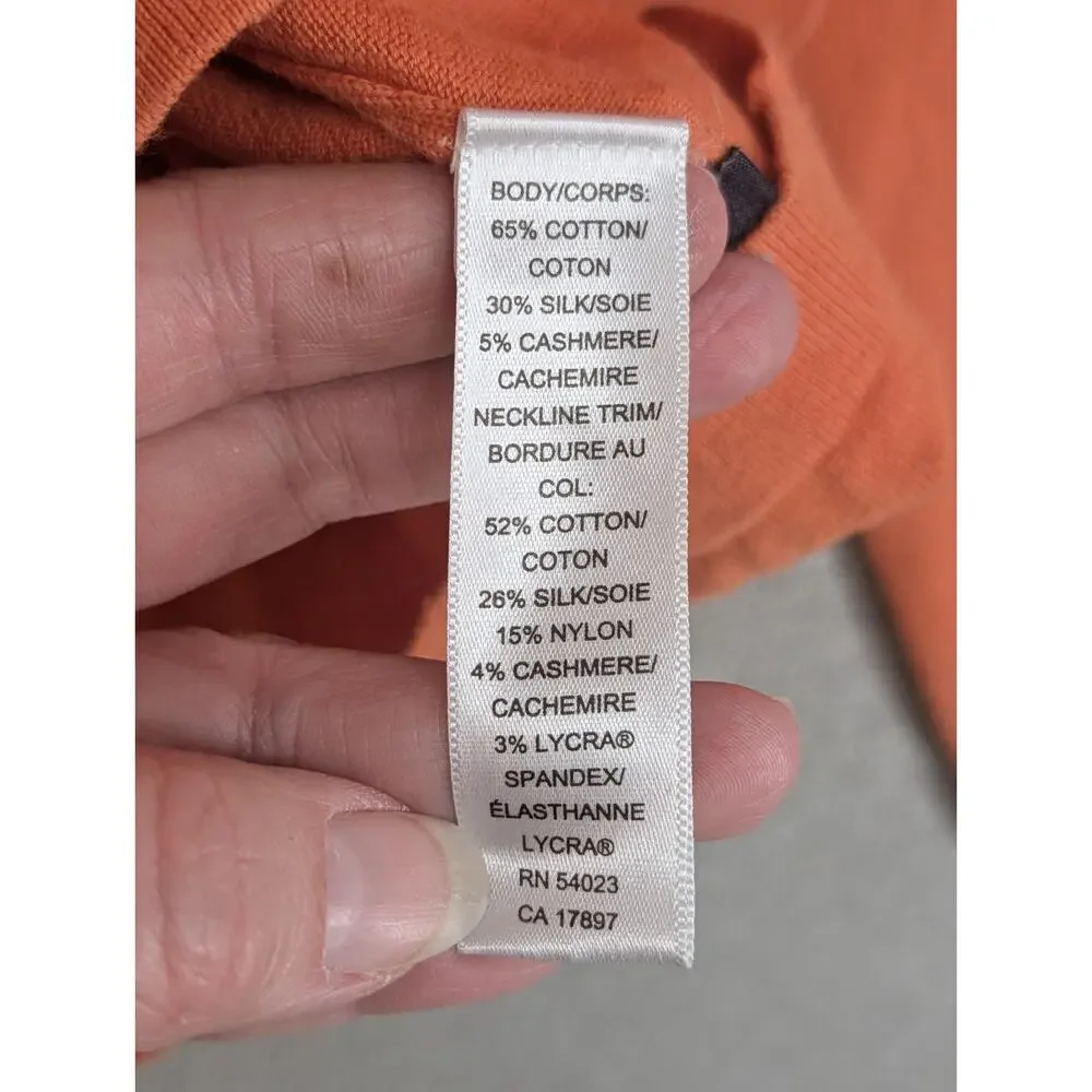 Banana Republic VNeck Sweater Size Medium Orange Cashmere Cotton Silk Blend
